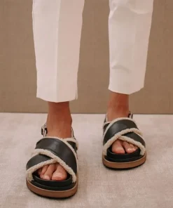 ALOHAS Sandals>Marshmallow Sandal Black Leather with Shearling