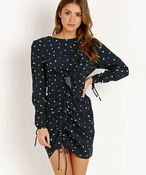 ASTR the Label Dresses>Maureen Dress Navy Cream Dot