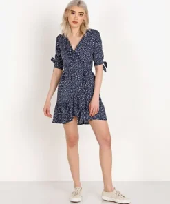 Auguste the Label Dresses>Daphne Crop Sleeve Wrap Mini Dress Navy