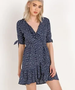 Auguste the Label Dresses>Daphne Crop Sleeve Wrap Mini Dress Navy