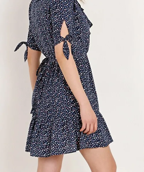 Auguste the Label Dresses>Daphne Crop Sleeve Wrap Mini Dress Navy