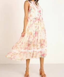 Auguste the Label Dresses>Lumi Wren Midi Dress Off White Tie Dye