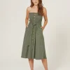 Auguste the Label Dresses>Pearl Jasper Midi Dress Khaki