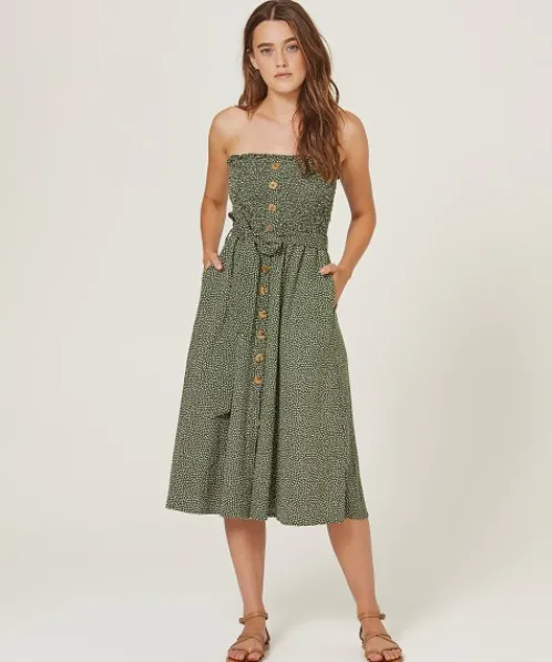 Auguste the Label Dresses>Pearl Jasper Midi Dress Khaki
