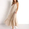 Lusana Dresses>Beach Gold Stella Maxi Dress Straw
