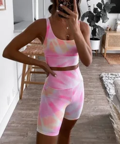 Beach Riot Sports Bras>Leah Top Pink Orange Tie Dye