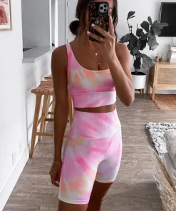 Beach Riot Sports Bras>Leah Top Pink Orange Tie Dye