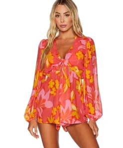 Beach Riot Cover Ups>Lori Romper Hula Hibiscus