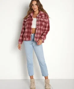 Beach Riot Jackets | Jackets>Sherpa Jacket Old Rose Buffalo Check