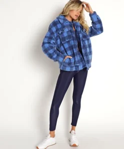 Beach Riot Jackets>Sherpa Jacket Cornflower Buffalo Check