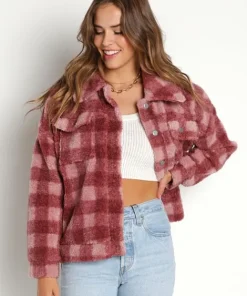 Beach Riot Jackets | Jackets>Sherpa Jacket Old Rose Buffalo Check
