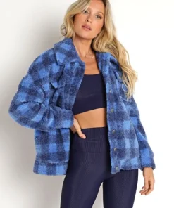 Beach Riot Jackets>Sherpa Jacket Cornflower Buffalo Check