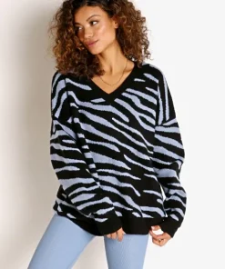 Beach Riot Knits>V-Neck Oversized Sweater Pewter Zebra