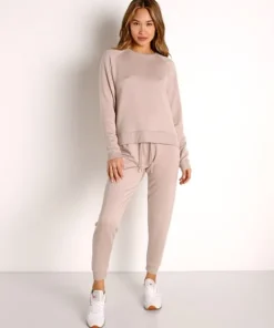 Beyond Yoga Pants | Bottoms>Cozy Fleece Lounge Around Midi Jogger Chai