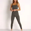 Beyond Yoga Bottoms>Heather Rib High Waisted Midi Legging Smoke Grey