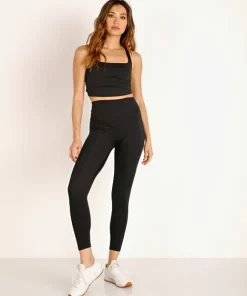 Beyond Yoga Bottoms>Heather Rib Waisted Midi Legging Black