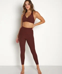 Beyond Yoga Sports Bras>Spacedye Lift Your Spirits Bra Mahogany Brown