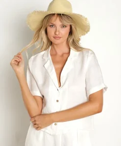 Brixton Accessories>Jo Straw Frayed Fedora Honey