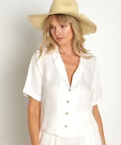 Brixton Accessories>Jo Straw Frayed Fedora Honey