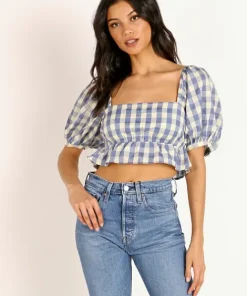 Capulet Tops>Paloma Crop Top Neptune Gingham