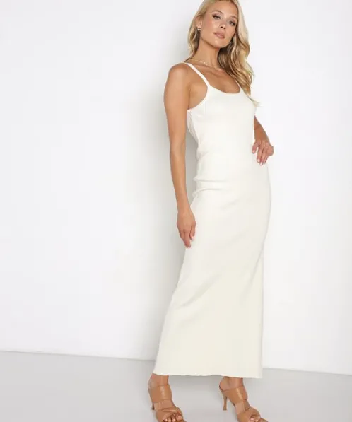 Charlie Holiday Dresses>Deliah Ribbed Midi Dress Cloud