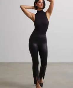 Commando Pants>Faux Leather Slit Front Pant Black