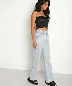 Commando Tops>Faux Leather Smocked Tube Top Black