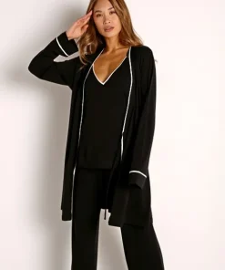 Cosabella Pj Sets>Bella Racerback Cami, Pant, and Robe Set Black/Ivory