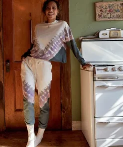Daydreamer Tops>Dusty Rose Tie Dye Long Sleeve Crop