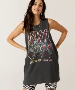 Daydreamer Tops>Kiss Bikers Boyfriend Muscle Tee Vintage Black