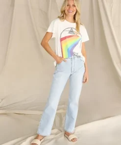 Daydreamer Tops>Pink Floyd Retro Rainbow Tour Tee Stone Vintage