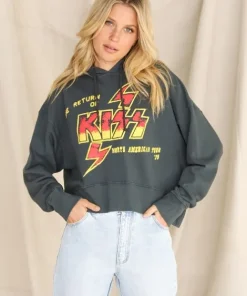 Daydreamer Knits>Return of the Kiss Cropped Hoodie Vintage Black