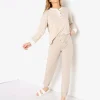 DONNI. Tops>Duo Henley Long Sleeve Stone + Creme