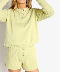 DONNI. Tops>Henley Long Sleeve Lime