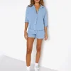 DONNI. Tops>Pop Shirt Denim + Tortoise Buttons
