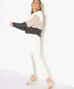 DONNI. Knits>Vintage Fleece Tri-Crew Sweatshirt Creme/Stone/Charcoal