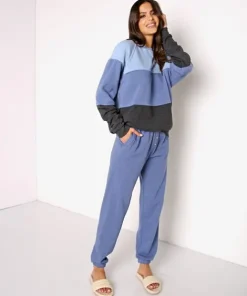 DONNI. Knits>Vintage Fleece Tri-Crew Sweatshirt Denim/Indigo/Charcoal