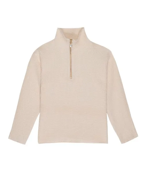 DONNI. Knits>Waffle 1/2 Zip Pullover Cream + Freshwater Pearl