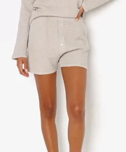 DONNI. Shorts>Waffle Henley Short Stone + Mother of Pearl