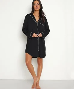 Eberjey Sleep Shirts>Gisele Sleep Shirt Black/Sorbet