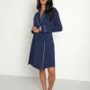 Eberjey Robes>Gisele Tuxedo Robe Navy/Ivory