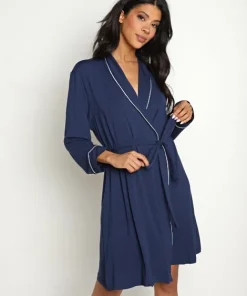 Eberjey Robes>Gisele Tuxedo Robe Navy/Ivory