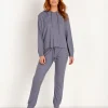 Eberjey Sleep Shirts>High Low Hoodie Coal Blue