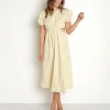 En Saison Dresses>Kanika Embroidered Gingham Midi Dress Yellow