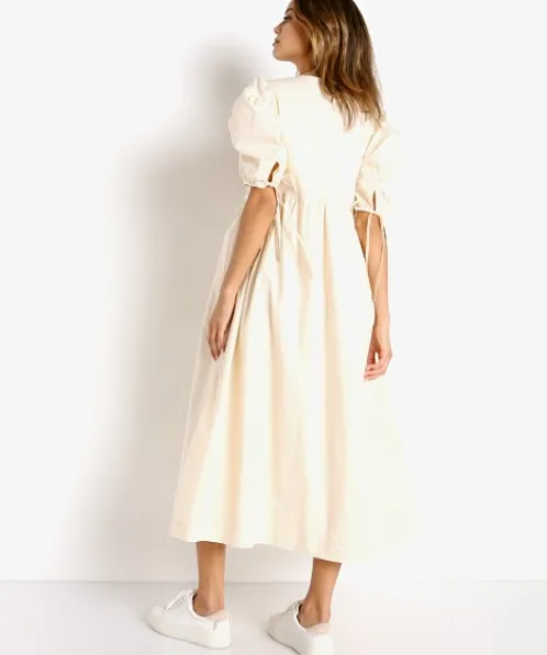 En Saison Dresses>Poplin Midi Dress Natural
