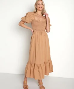 Faithfull the Brand Dresses>Bloom Midi Dress Plain Hazelnut