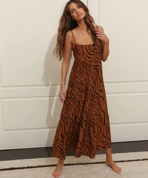 Faithfull the Brand Dresses>Corvina Midi Dress Kenya Animal
