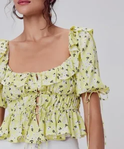 For Love & Lemons Tops>For Love & Lemons Chrysanthemum Crop Top Lemonade