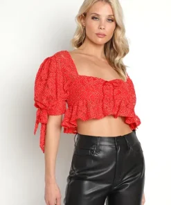 For Love & Lemons Tops>For Love & Lemons Lelia Top Red