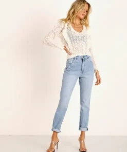 For Love & Lemons Knits | Tops>For Love & Lemons Pearl V Neck Cropped Sweater Ivory